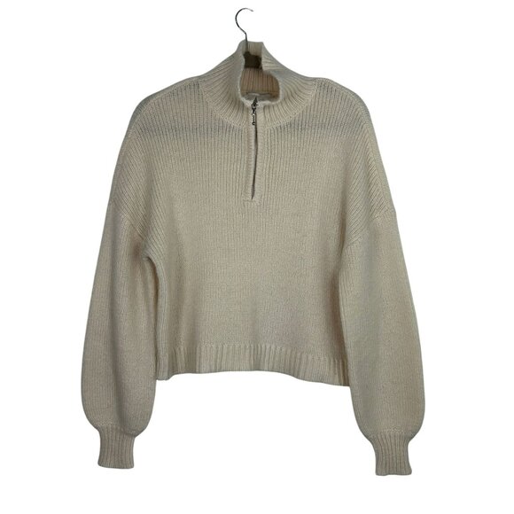 L'Academie Revolve Women's Cream Half-Zip Ribbed Sweater S Wool & Alpaca Blend - Picture 2 of 12